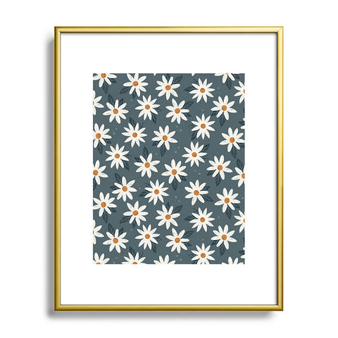 Avenie Boho Daisies In Midnight Sky Metal Framed Art Print