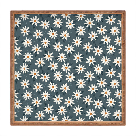 Avenie Boho Daisies In Midnight Sky Square Tray