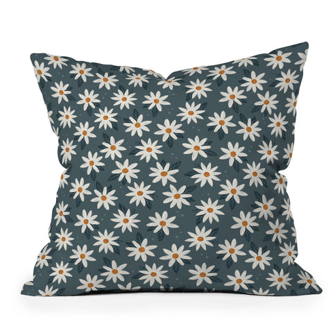 Avenie Boho Daisies In Midnight Sky Throw Pillow