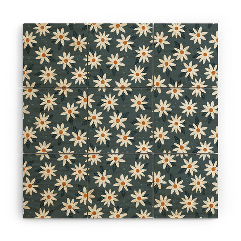 Avenie Boho Daisies In Midnight Sky Wood Wall Mural
