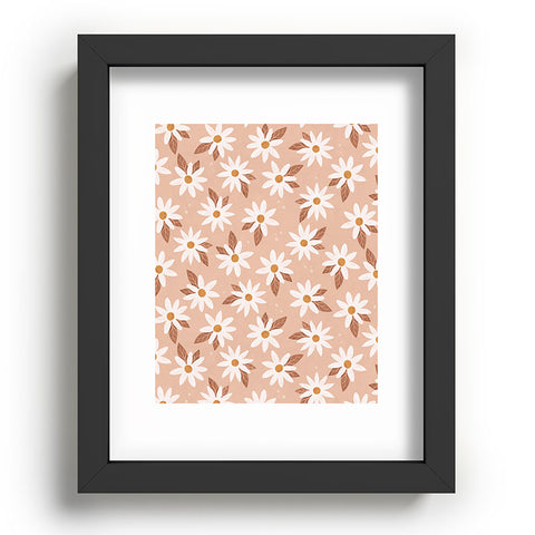 Avenie Boho Daisies In Sand Pink Recessed Framing Rectangle