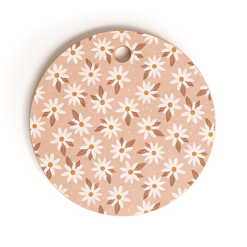 Avenie Boho Daisies In Sand Pink Cutting Board Round
