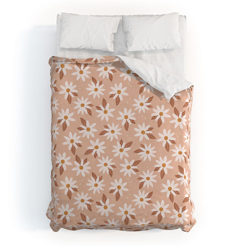 Avenie Boho Daisies In Sand Pink Duvet Cover