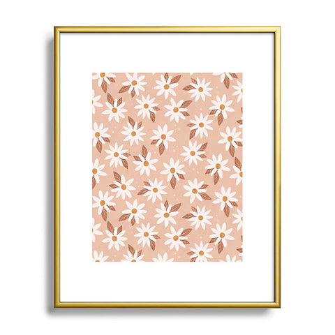 Avenie Boho Daisies In Sand Pink Metal Framed Art Print