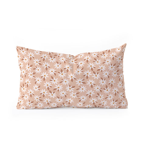 Avenie Boho Daisies In Sand Pink Oblong Throw Pillow
