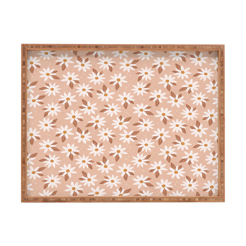 Avenie Boho Daisies In Sand Pink Rectangular Tray