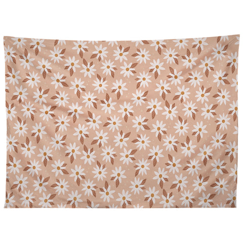 Avenie Boho Daisies In Sand Pink Tapestry