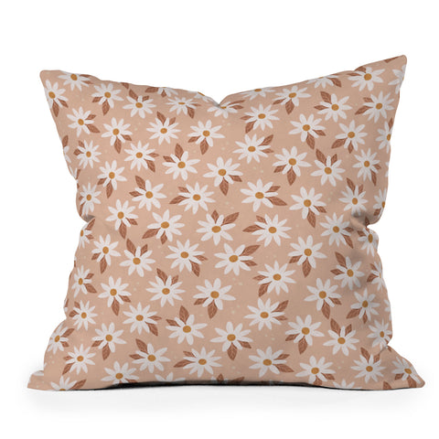 Avenie Boho Daisies In Sand Pink Throw Pillow