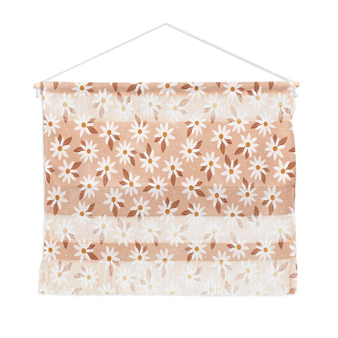 Avenie Boho Daisies In Sand Pink Wall Hanging Landscape