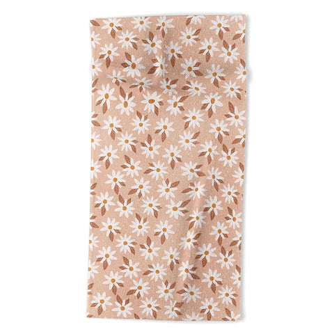 Avenie Boho Daisies In Sand Pink Beach Towel