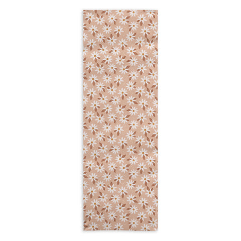 Avenie Boho Daisies In Sand Pink Yoga Towel