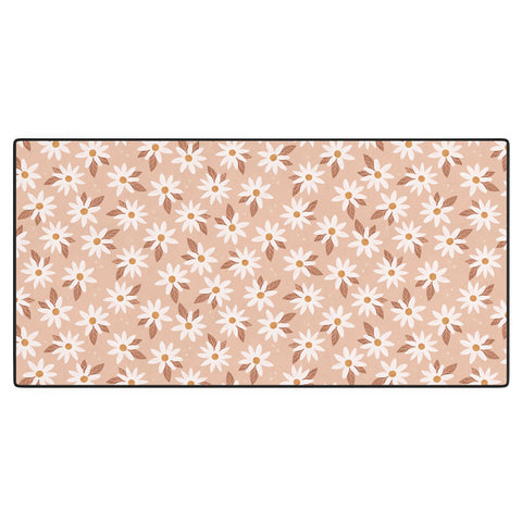 Avenie Boho Daisies In Sand Pink Desk Mat