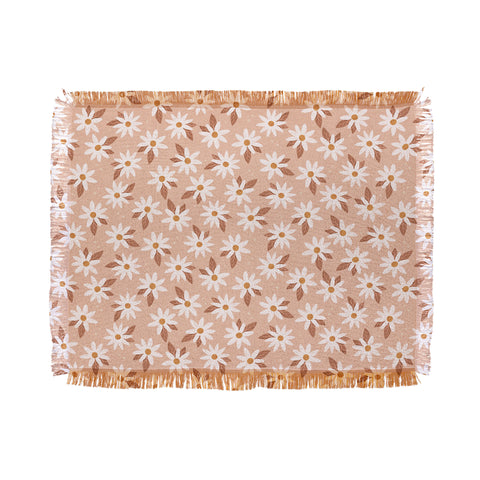 Avenie Boho Daisies In Sand Pink Throw Blanket
