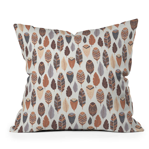 Avenie Boho Feathers Earth Tones Outdoor Throw Pillow