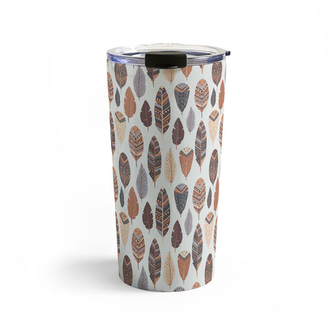 Avenie Boho Feathers Earth Tones Travel Mug