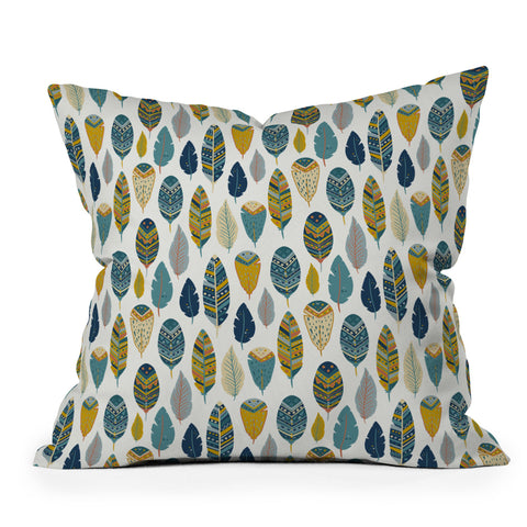 Avenie Boho Feathers Orange and Teal Outdoor Throw Pillow