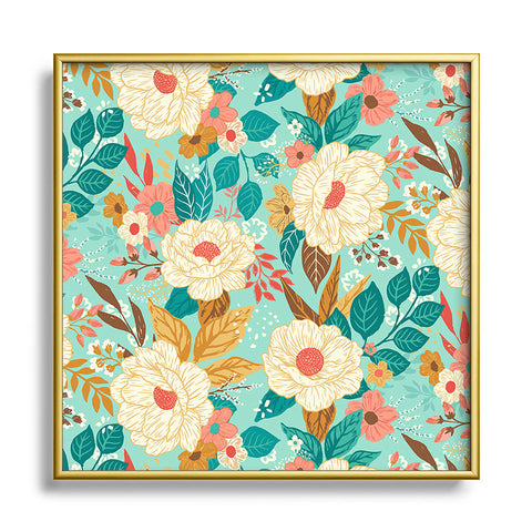 Avenie Boho Floral Summer Square Metal Framed Art Print
