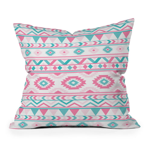 Avenie Boho Harmony Pink and Teal Outdoor Throw Pillow