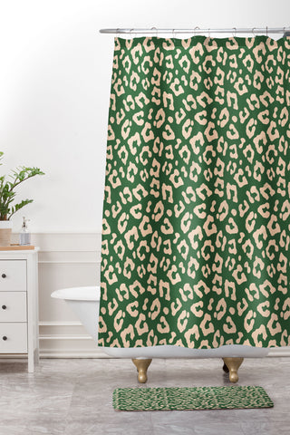 Avenie BR Cheetah Print In Green Shower Curtain And Mat