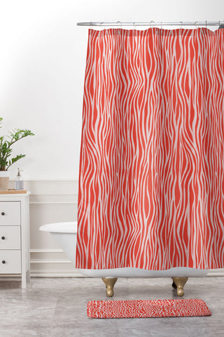 Avenie BR Red Zebra Stripe Shower Curtain And Mat