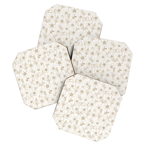 Avenie Buttercup Flowers In Cream Coaster Set