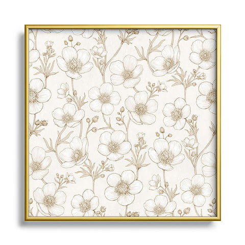Avenie Buttercup Flowers In Cream Square Metal Framed Art Print