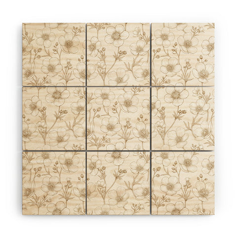 Avenie Buttercup Flowers In Cream Wood Wall Mural