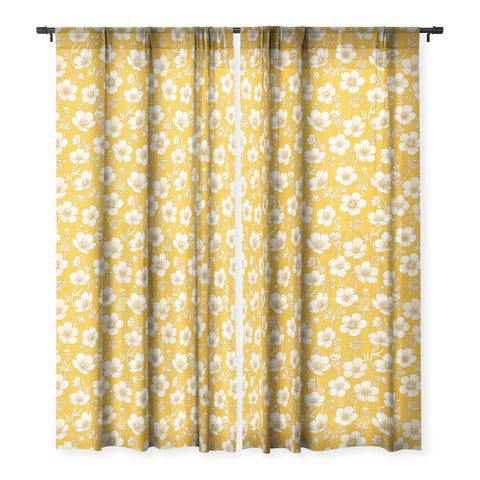 Avenie Buttercup Flowers In Gold Sheer Window Curtain