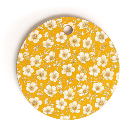 Avenie Buttercup Flowers In Gold Cutting Board Round