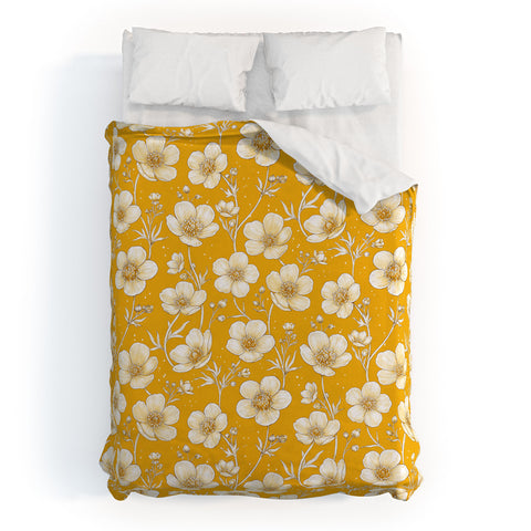 Avenie Buttercup Flowers In Gold Duvet Cover