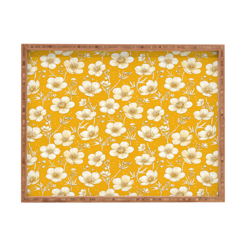 Avenie Buttercup Flowers In Gold Rectangular Tray