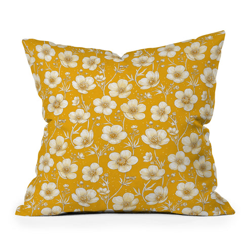 Avenie Buttercup Flowers In Gold Outdoor Throw Pillow