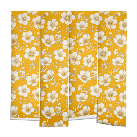 Avenie Buttercup Flowers In Gold Wall Mural