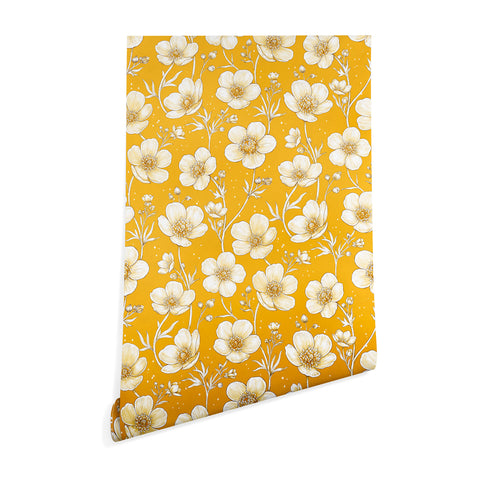 Avenie Buttercup Flowers In Gold Wallpaper
