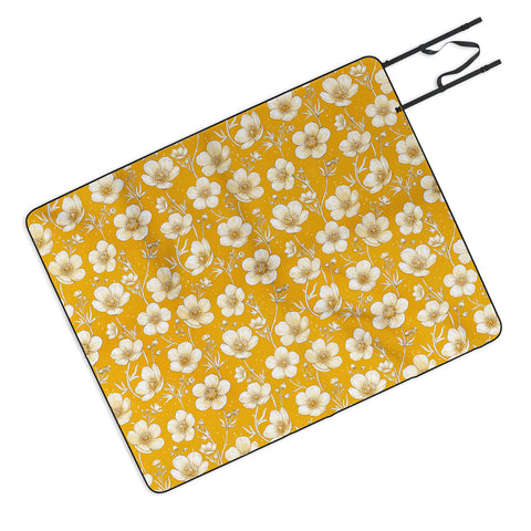 Avenie Buttercup Flowers In Gold Picnic Blanket