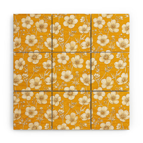 Avenie Buttercup Flowers In Gold Wood Wall Mural