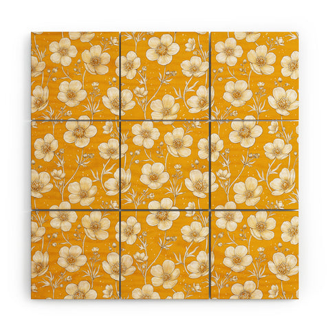 Avenie Buttercup Flowers In Gold Wood Wall Mural
