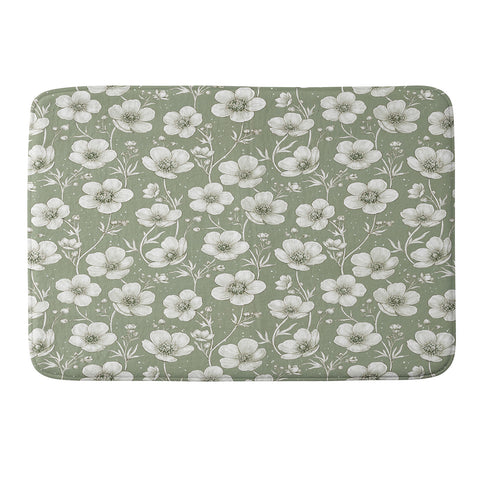 Avenie Buttercup Flowers In Sage Memory Foam Bath Mat