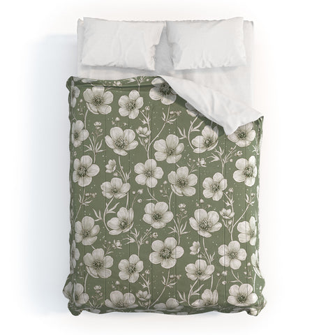 Avenie Buttercup Flowers In Sage Comforter
