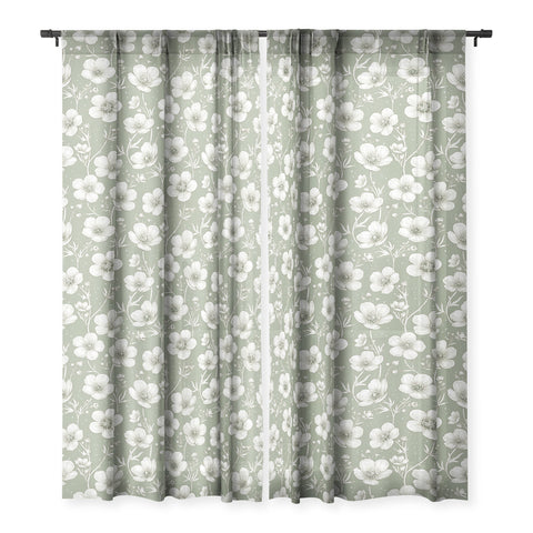 Avenie Buttercup Flowers In Sage Sheer Non Repeat