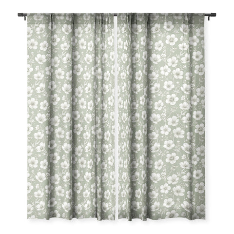 Avenie Buttercup Flowers In Sage Sheer Window Curtain