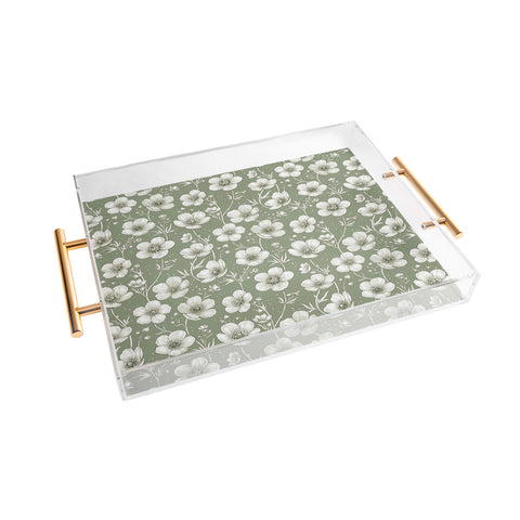 Avenie Buttercup Flowers In Sage Acrylic Tray