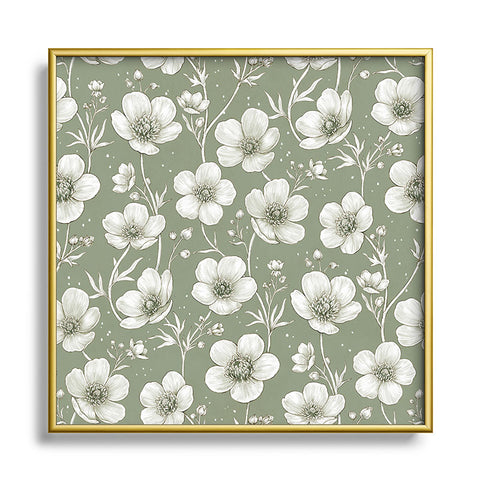 Avenie Buttercup Flowers In Sage Square Metal Framed Art Print