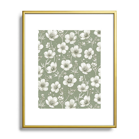 Avenie Buttercup Flowers In Sage Metal Framed Art Print