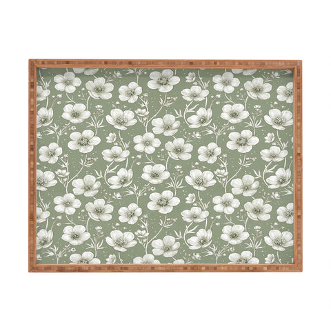 Avenie Buttercup Flowers In Sage Rectangular Tray