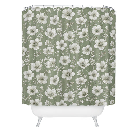 Avenie Buttercup Flowers In Sage Shower Curtain