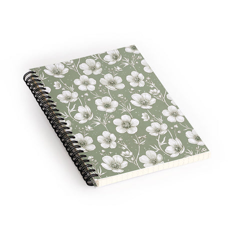 Avenie Buttercup Flowers In Sage Spiral Notebook
