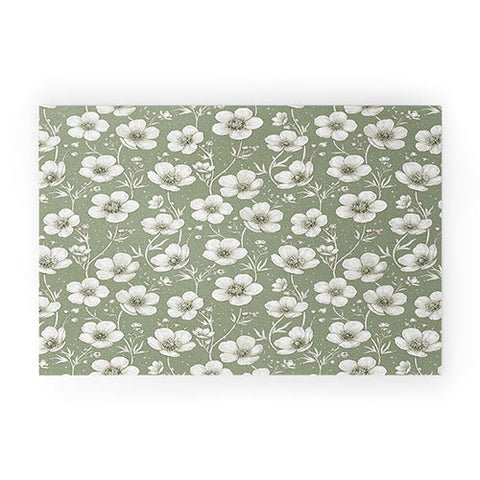 Avenie Buttercup Flowers In Sage Welcome Mat