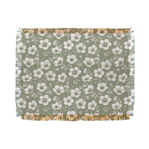 Avenie Buttercup Flowers In Sage Throw Blanket