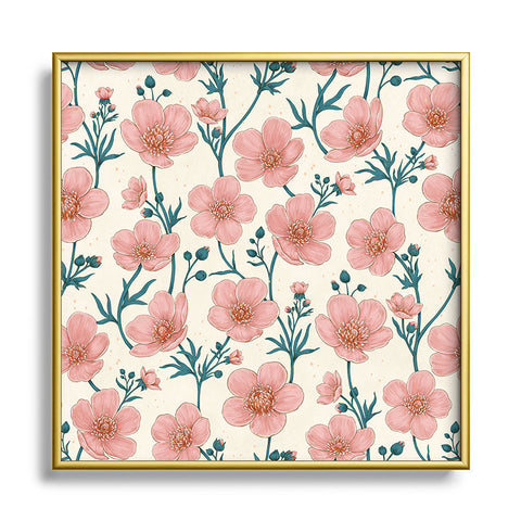 Avenie Buttercups In Vintage Pink Square Metal Framed Art Print